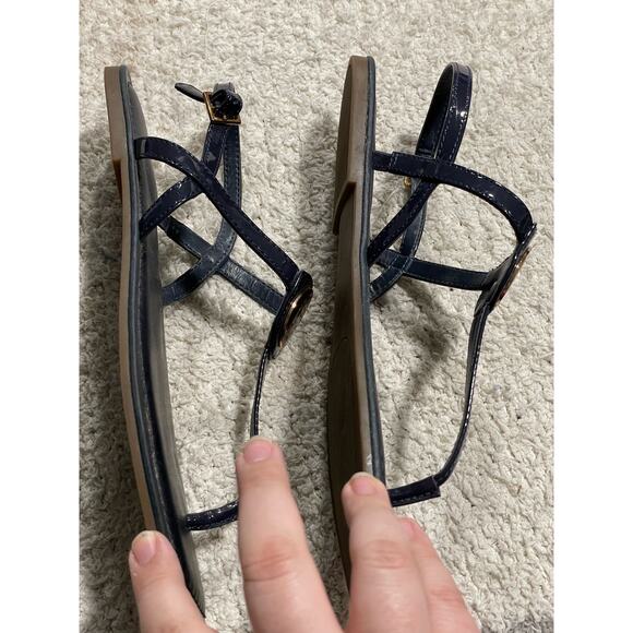Tommy Hilfiger Womens Size 8.5 M Blue T-Strap TH Logo Sandals Thong Flats - Picture 6 of 10